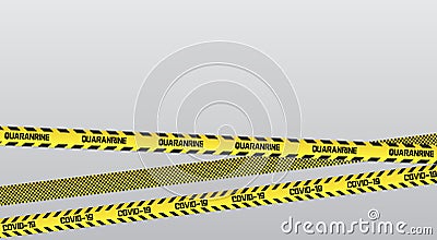 Keep distance on floor stripes vector on grey background. Restrictive tape stickers in yellow with stripes to separate Vector Illustration