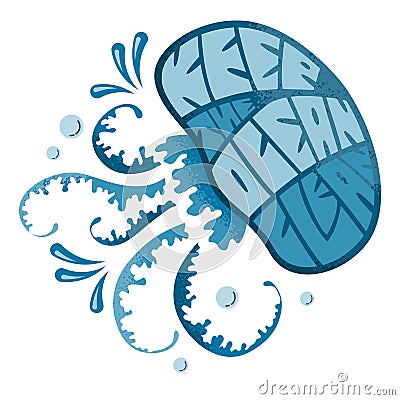 Keep the Ocean Clean - eco friendly color hand draw lettering phrase in whale silhouette. Vector Illustration