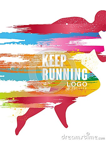 Keep running logo gesign, colorful poster template for sport event, marathon, championship, can be used for card, banner Vector Illustration