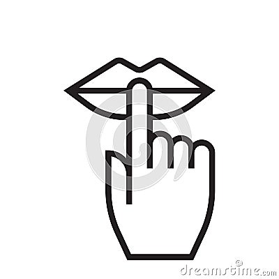 Keep silence and be quiet lips and finger no noise vector icon Vector Illustration