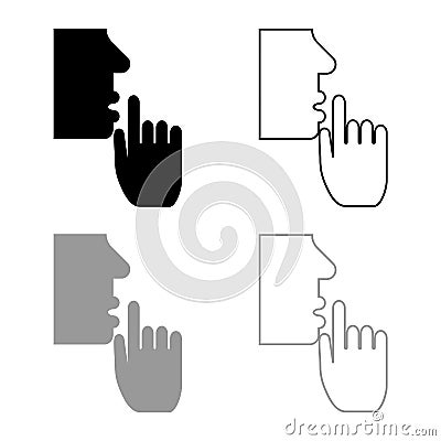 Keep silence concept Man shows index finger quietly Person closed his mouth Shut his lip Shh gesture Stop talk please theme Mute Vector Illustration