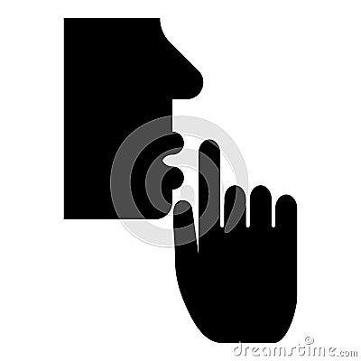 Keep silence concept Man shows index finger quietly Person closed his mouth Shut his lip Shh gesture Stop talk please theme Mute Vector Illustration