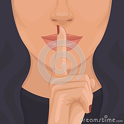 Keep silence concept woman shows index finger Vector Illustration