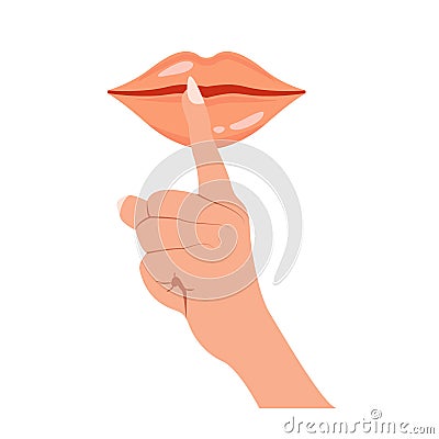 Keep silence icon. Be quiet lips and hand with finger silent sign. No noise symbol Vector Illustration