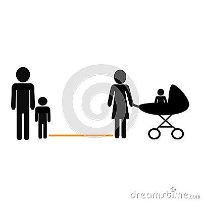 Keep a social distance when walking with children on the street. Vector Illustration