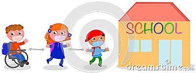 Keep social distancing near school, isolated illustration Vector Illustration