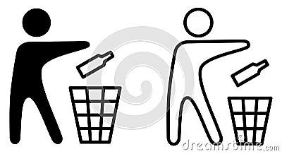 Keep tidy icon, man throwing bottle in recycle bin sign Vector Illustration