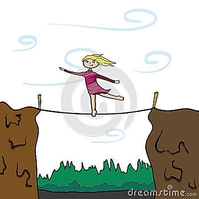 Keep your balance. Girl on a slackline. Stock Photo