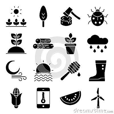 Pack of Nature and Agriculture Solid Icons Vector Illustration