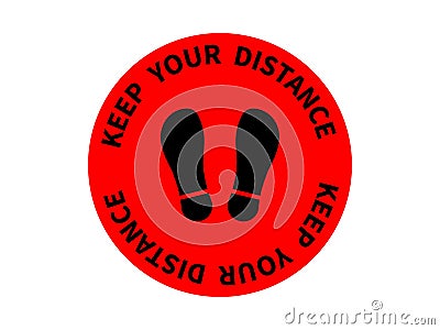 Keep your distance and be healthy icon. Red circle with black sole prints and social spacing warning coronavirus prevention Stock Photo