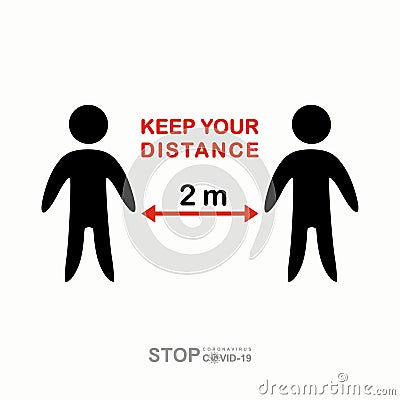 Keep your distance 2m. Social distancing avoiding vector image. Stock Photo