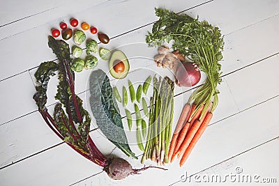 Keep your heart healthy. a variety of fresh produce on a table. Stock Photo