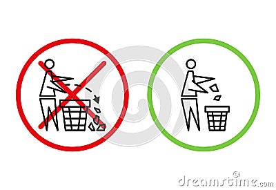 Keeping the clean. Forbidden icon. Pitch in put trash in its place. Tidy man, do not litter, icon. Please do not throw rubbish. Do Vector Illustration