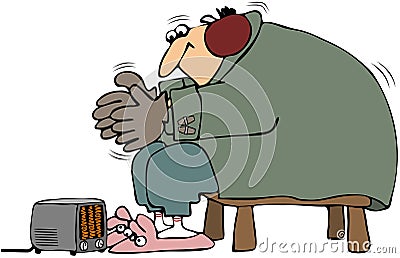 Keeping Warm Cartoon Illustration