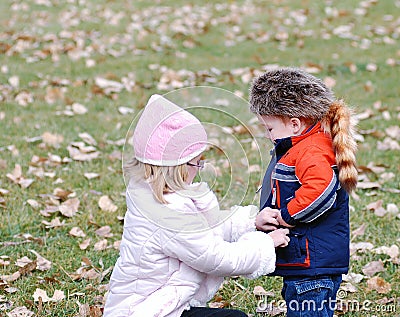 Keeping warm in autumn Stock Photo