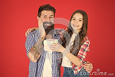 Keepsake. Family bonds. happy little girl with father. little child love dad. father and daughter embrace. fathers day Stock Photo