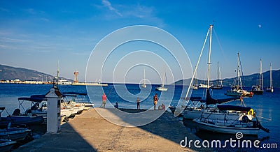 Greece -Kefalonia - Agia Evfimia - At the dock 2 Editorial Stock Photo