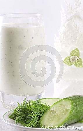 Kefir with cucumber and dill Stock Photo