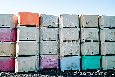 Colorful shipping containers, stacked high Editorial Stock Photo