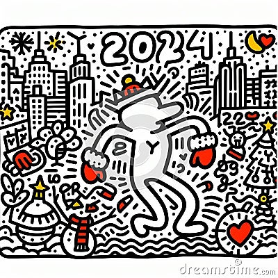 Keith haring funny dancing celebrated new year 2024 Stock Photo