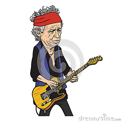 Keith Richards of The Rolling Stones Cartoon Caricature Portrait Vector Illustration