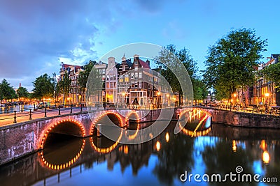 Keizersgracht bridge lights Stock Photo