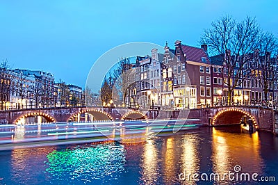 Keizersgracht bridge view of Amsterdam canal and historical houses during twilight time, Netherland Stock Photo