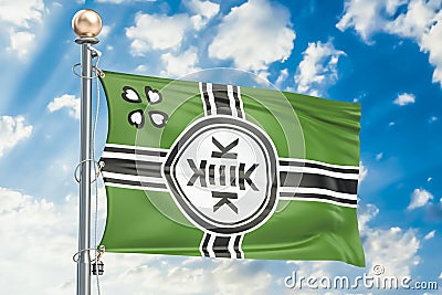 Kek Flag Kekistan waving in blue cloudy sky, 3D rendering Stock Photo