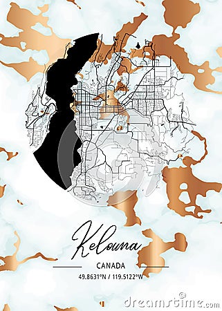 Kelowna - Canada Rosemallow Marble Map Stock Photo