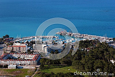 Kemer, Turkey - March 14, 2022: Aerial view of Kemer, Antalya Province in southwestern Turkey. Kemer is a popular resort town in Editorial Stock Photo