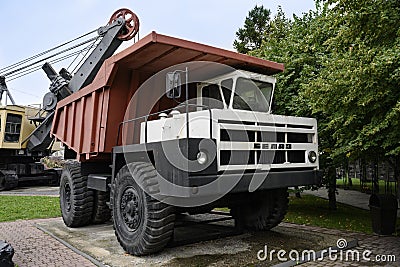 KEMEROVO, RUSSIA - AUGUST 20, 2022: A dump truck manufactured in Belarus, with a load capacity of 30 tons, was used in the 1980s Editorial Stock Photo