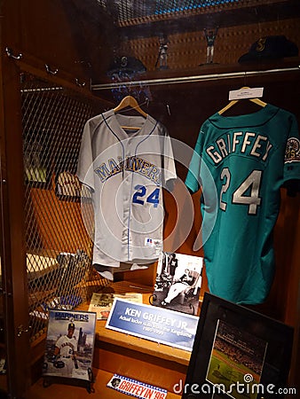 Ken Griffey, Jr Locker with Jerseys and other memorabilia at Mar Editorial Stock Photo
