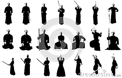 Kendo fighter silhouettes Stock Photo