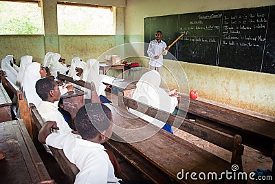 Students with teacher during English lesson, Zanzibar Editorial Stock Photo