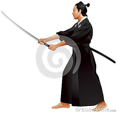 Kenjutsu Chudan Japanese samurai Vector Illustration