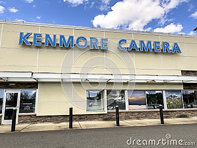 Kenmore, WA USA - circa June 2022: Exterior view of the front of Kenmore Camera store on a bright, sunny day Editorial Stock Photo