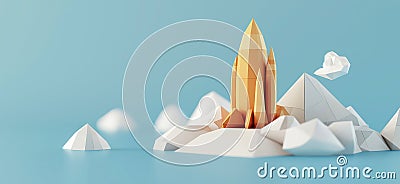 Kennedy Space Center. 3D rendering of Kennedy Space Center simple low poly origami style, web banner with copy space Stock Photo
