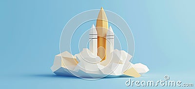 Kennedy Space Center. 3D rendering of Kennedy Space Center simple low poly origami style, web banner with copy space Stock Photo