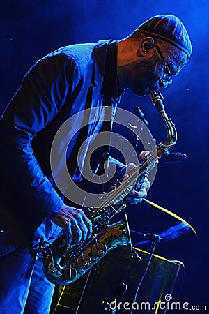 Kenny Garrett plays alto saxophone during summer jazz festival OpenJazzFest Zelena Voda, Slovakia, 30th of July 2017 Editorial Stock Photo