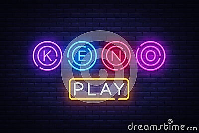 Keno Logo Vector. Keno Lottery neon sign, design template, modern trend design, night neon signboard, night bright Vector Illustration