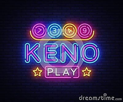 Keno Lottery neon sign vector. Lotto Design template neon sign, Casino, celebration light banner, neon signboard Vector Illustration