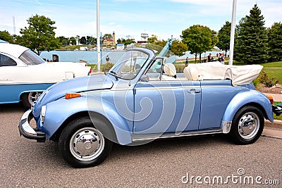 A blue VW convertible at the annual Kenosha Wisconsin Car Show Editorial Stock Photo