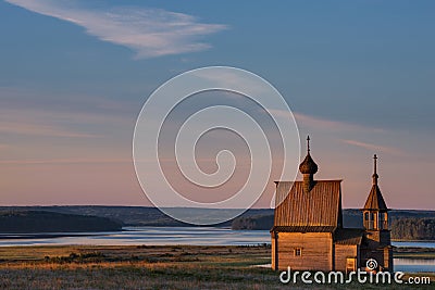 Kenozero Lake,Kenozersky National Park.Russian Traditional Wooden Church Chapel Of St.Nicholas On The Top Stock Photo