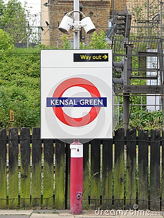 Kensal Green London Underground Metropolitan railway roundel sign Editorial Stock Photo