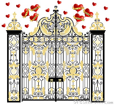 Kensington palace gate with hearts, home of duke and duchess of cambridge, royal love, valentines day Vector Illustration