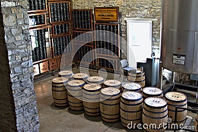 Kentucky, Bourbon distillery, display of barrels and packaging of special orders. Editorial Stock Photo