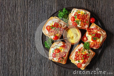 Kentucky Hot Brown open sandwiches on a plate Stock Photo