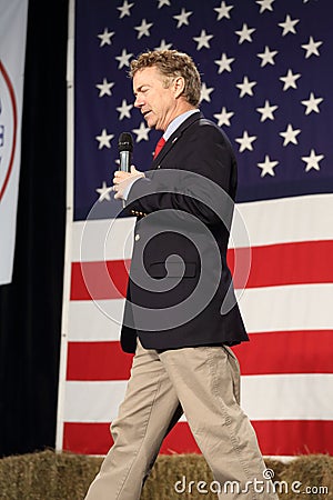 Kentucky Senator Rand Paul speaking in front of flag. Editorial Stock Photo