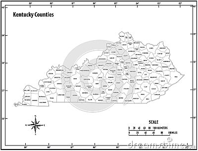 Kentucky state outline administrative and political vector map in black and white Vector Illustration
