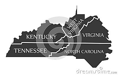 Kentucky - Tennessee - West Virginia - Virginia - North Carolina Cartoon Illustration